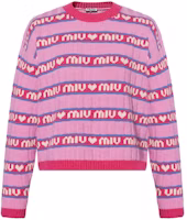 MIU MIU FW21 Pink Striped Logo Lambswool Knit Sweater Unisex. MML427-1RR1-F0028 MIU MIU FW21 Pink Striped Logo Lambswool Knit Sweater Unisex. MML427-1RR1-F0028