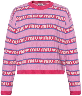 MIU MIU 2021秋冬粉色条纹徽标羊毛针织衫男女同款。 MML427-1RR1-F0028 Buy MIU MIU 2021秋冬粉色条纹徽标羊毛针织衫男女同款。 MML427-1RR1-F0028