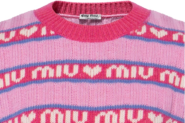 MIU MIU 2021秋冬粉色条纹徽标羊毛针织衫男女同款。 MML427-1RR1-F0028 3