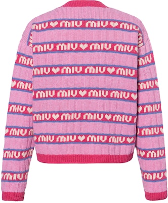 MIU MIU 2021秋冬粉色条纹徽标羊毛针织衫男女同款。 MML427-1RR1-F0028 Lookbook MIU MIU 2021秋冬粉色条纹徽标羊毛针织衫男女同款。 MML427-1RR1-F0028