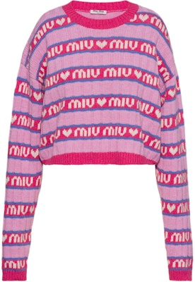 MIU MIU 2021秋冬粉色条纹徽标羊毛针织衫男女同款。 MML427-1RR1-F0028 Shop MIU MIU 2021秋冬粉色条纹徽标羊毛针织衫男女同款。 MML427-1RR1-F0028