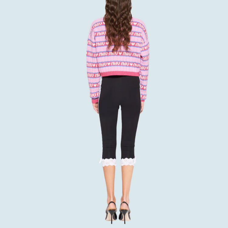 Details for MIU MIU 2021秋冬粉色条纹徽标羊毛针织衫男女同款。 MML427-1RR1-F0028