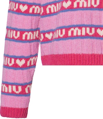 MIU MIU 2021秋冬粉色条纹徽标羊毛针织衫男女同款。 MML427-1RR1-F0028 2