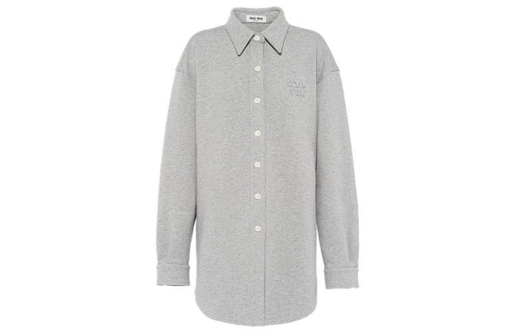 MIU MIU FW22 Logo Embroidered Long Sleeve Sun Protection Shirt Unisex Grey MJL865-102J-F0031