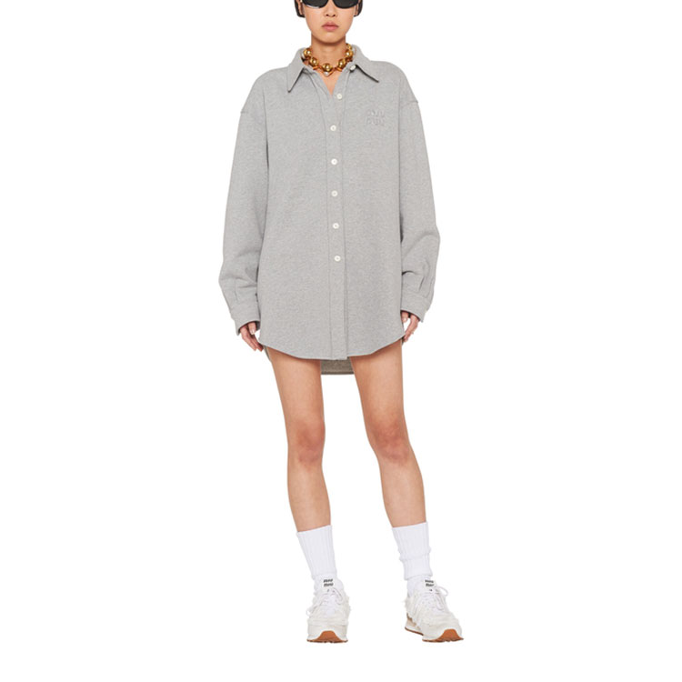 Lookbook MIU MIU FW22 刺繡Logo長袖防曬上衣 中性 灰色 MJL865-102J-F0031