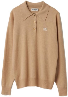 MIU MIU FW23 Logo Baju Polo Lengan Panjang Uniseks Putih Salji. MML812-13KZ-F0627-S-232 Order MIU MIU FW23 Logo Baju Polo Lengan Panjang Uniseks Putih Salji. MML812-13KZ-F0627-S-232