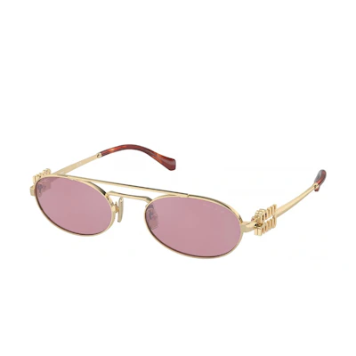 MIU MIU Gold Oval Metal Sunglasses for Men with Logo Temple Cutouts. MU54ZSZVN50D