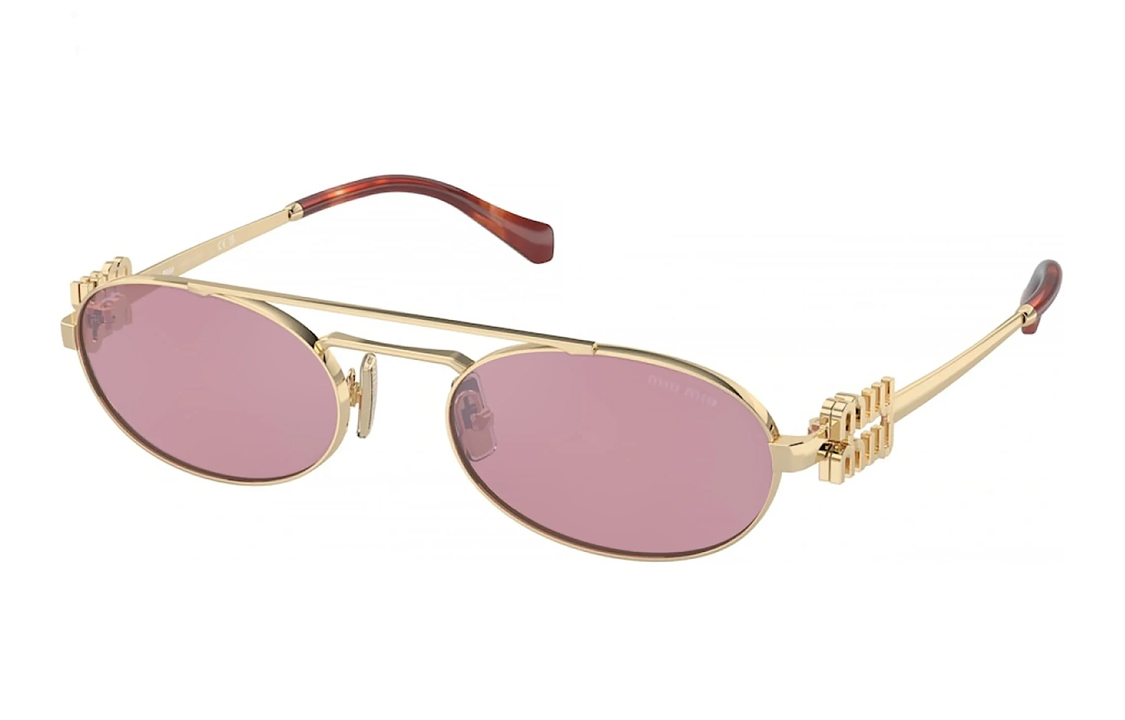 MIU MIU Gold Oval Metal Sunglasses for Men with Logo Temple Cutouts. MU54ZSZVN50D 圖 2