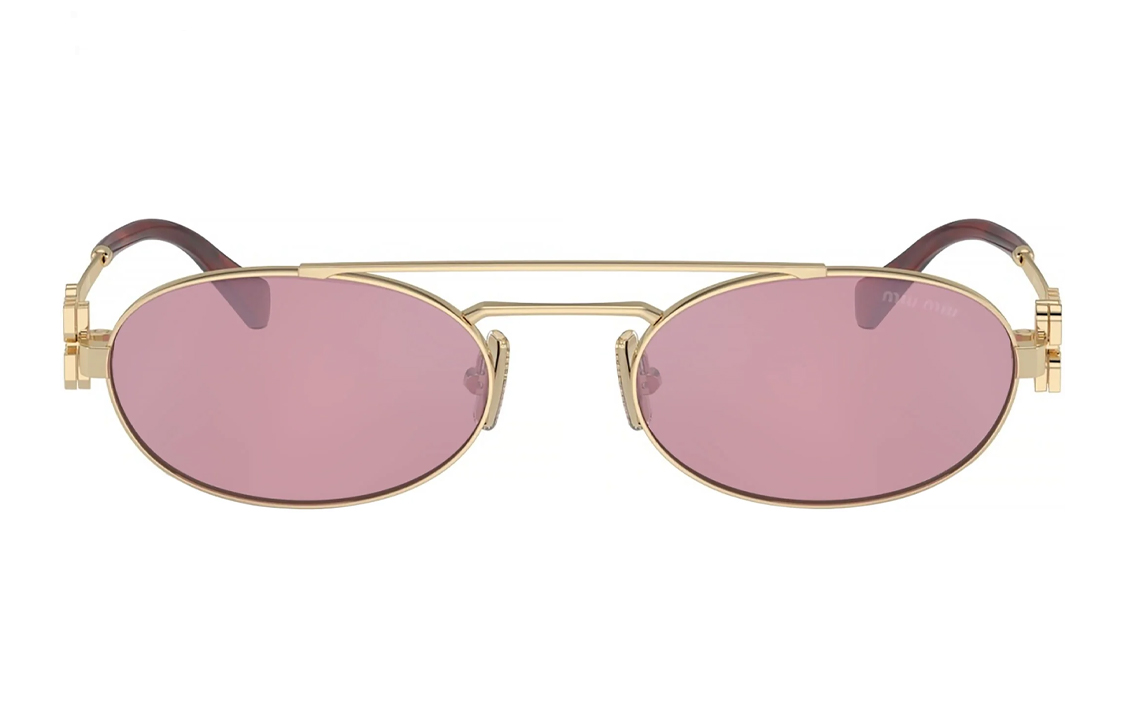 MIU MIU Gold Oval Metal Sunglasses for Men with Logo Temple Cutouts. MU54ZSZVN50D 圖 3