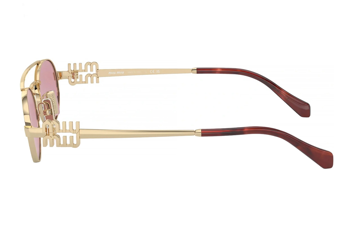 MIU MIU Gold Oval Metal Sunglasses for Men with Logo Temple Cutouts. MU54ZSZVN50D 圖 4