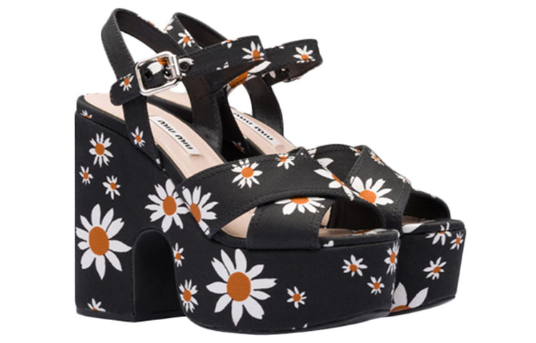 MIU MIU High Heel Sandals 'Black Daisy Print' 圖 2