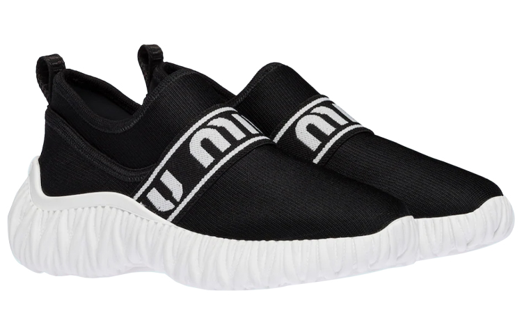 MIU MIU Knit Slip-On Sneakers 'Black White' 圖 3