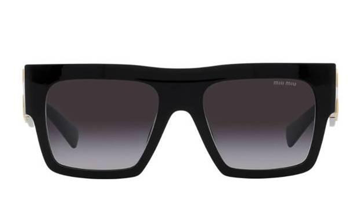 Shop 미우미우 레터 로고 블랙 선글라스 남녀공용 커플용 불규칙 프레임. 0MU10WS1AB5D1