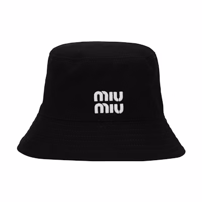 MIU MIU Logo Decor Polyester Unisex Black Bucket Hat for Couples. 102464384