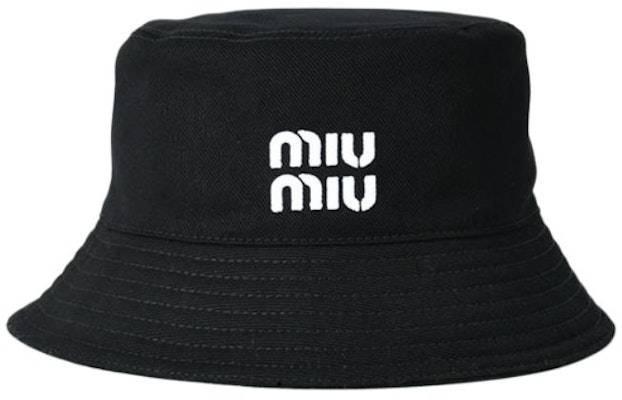 MIU MIU Logo Decor Polyester Unisex Black Bucket Hat for Couples. 102464384 Order MIU MIU Logo Decor Polyester Unisex Black Bucket Hat for Couples. 102464384