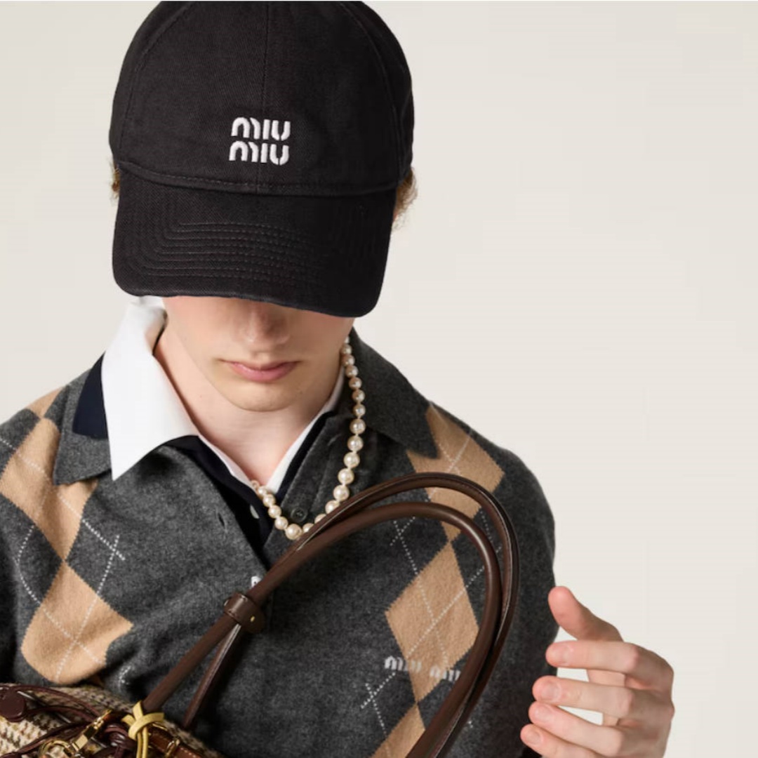 Shop MIU MIU Logo Fabrik Topi Besbol Unisex Hitam/Tembakau 5HC369_2CR1_F034S