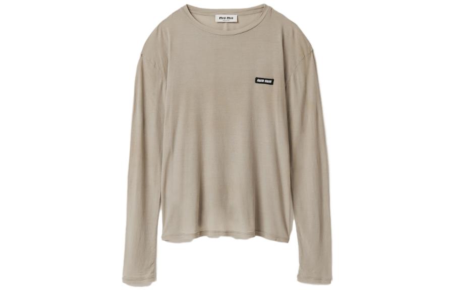 MIU MIU Logo Patch Knit Crewneck Long Sleeve Oversized Tee Grey SS23 Unisex. MJL939-121U-F0D32-S-231