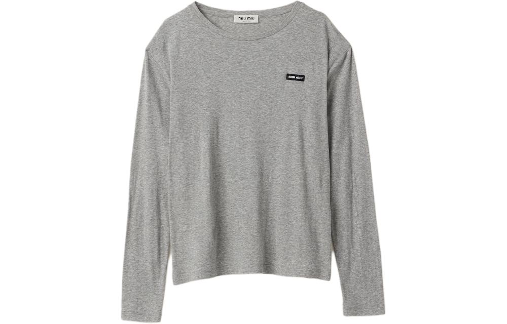 MIU MIU Logo Patch Knit Crewneck Long Sleeve Oversized Tee Grey SS23 Unisex. MJL939-121U-F0D32-S-231 圖 2