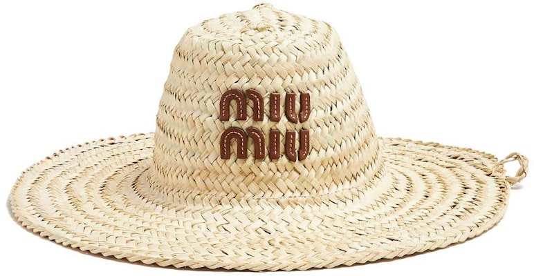 MIU MIU Logo Raffia Straw Beige Bucket Hat 5HC3512DDH Order MIU MIU Logo Raffia Straw Beige Bucket Hat 5HC3512DDH