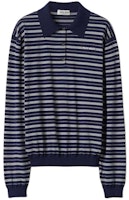 MIU MIU Logo Striped Knit Long Sleeve Polo Shirt Unisex Blue MML951-140V-F0008-S-OOO MIU MIU Logo Striped Knit Long Sleeve Polo Shirt Unisex Blue MML951-140V-F0008-S-OOO