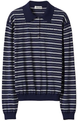 MIU MIU Baju Polo Jalur Logo Lengan Panjang Unisex Biru MML951-140V-F0008-S-OOO Buy MIU MIU Baju Polo Jalur Logo Lengan Panjang Unisex Biru MML951-140V-F0008-S-OOO