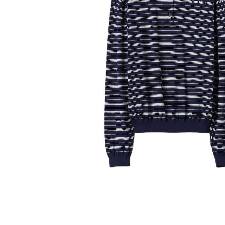 Cheap MIU MIU Baju Polo Jalur Logo Lengan Panjang Unisex Biru MML951-140V-F0008-S-OOO