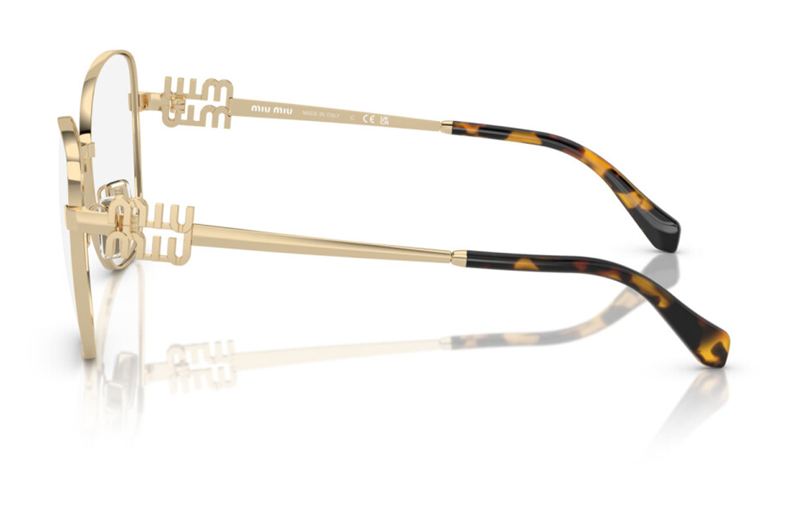 Shop MIU MIU 男款金色金属不规则光学眼镜配LOGO镜腿 MU50XVZVN1O1