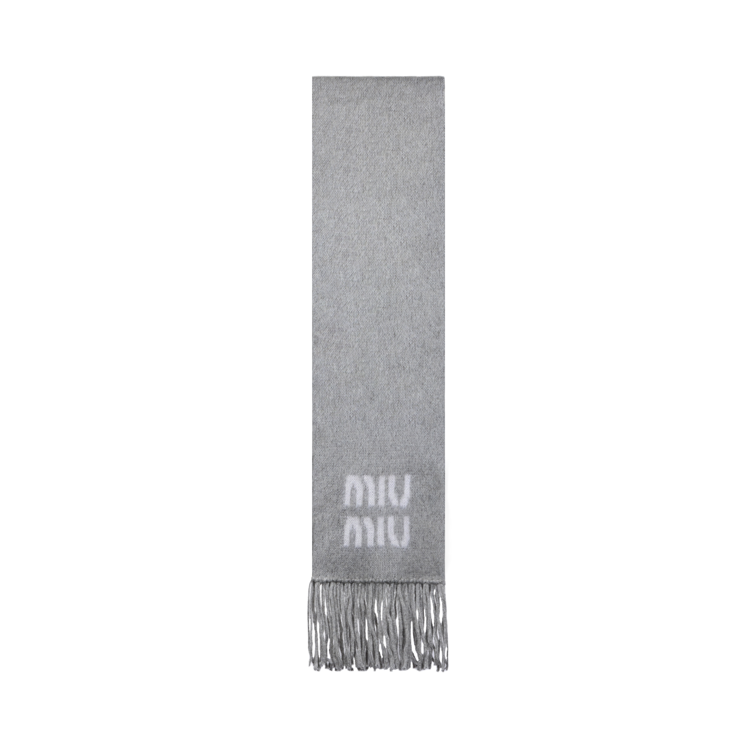 MIU MIU Logo Wool Mohair Knit Scarf Unisex Couples Grey 5FS062_2CQD_F0031