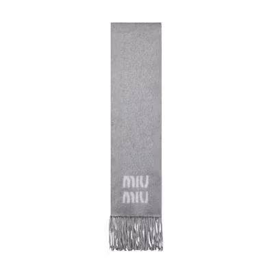 MIU MIU Logo Wool Mohair Knit Scarf Unisex Couples Grey 5FS062_2CQD_F0031