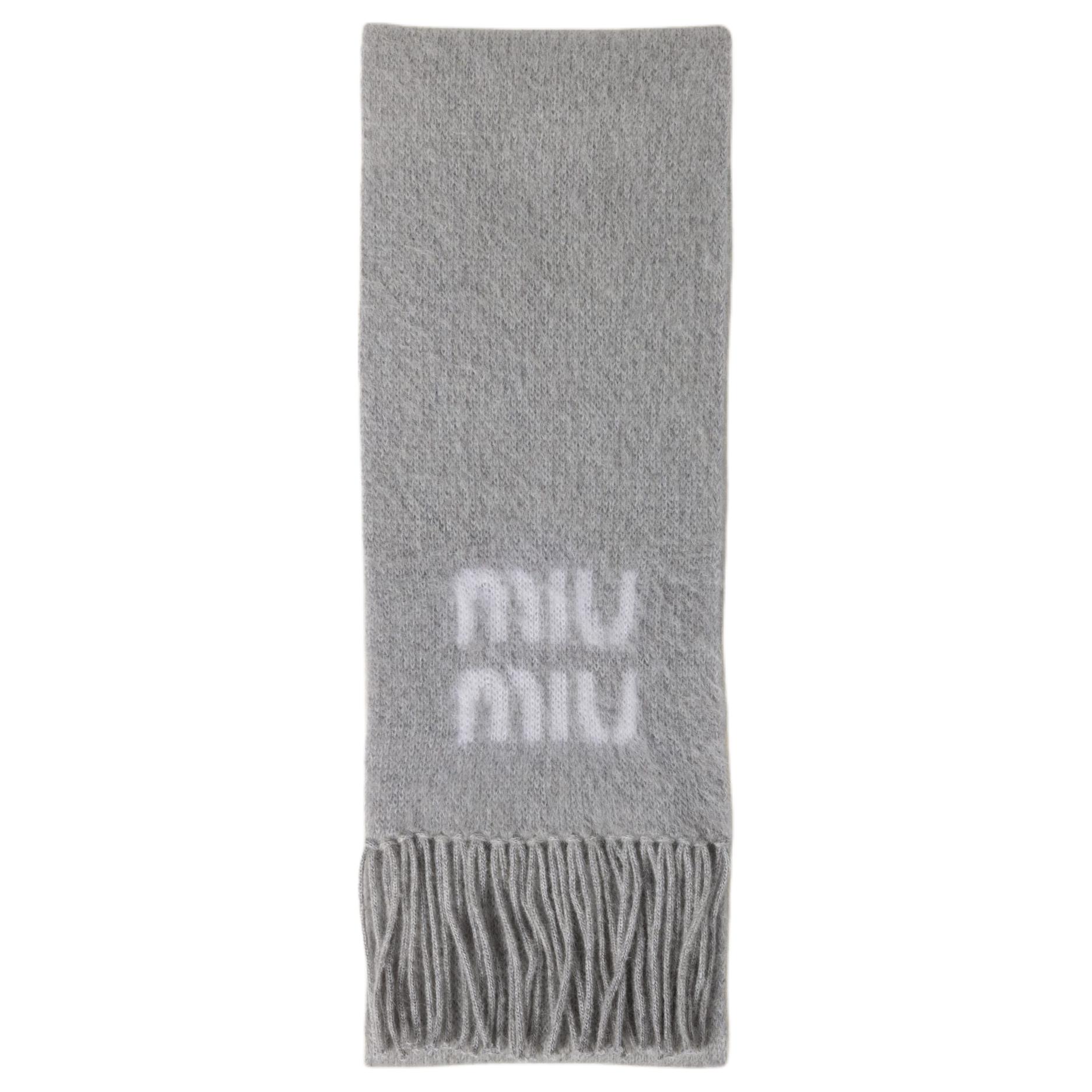 MIU MIU Logo Wool Mohair Knit Scarf Unisex Couples Grey 5FS062_2CQD_F0031 圖 2