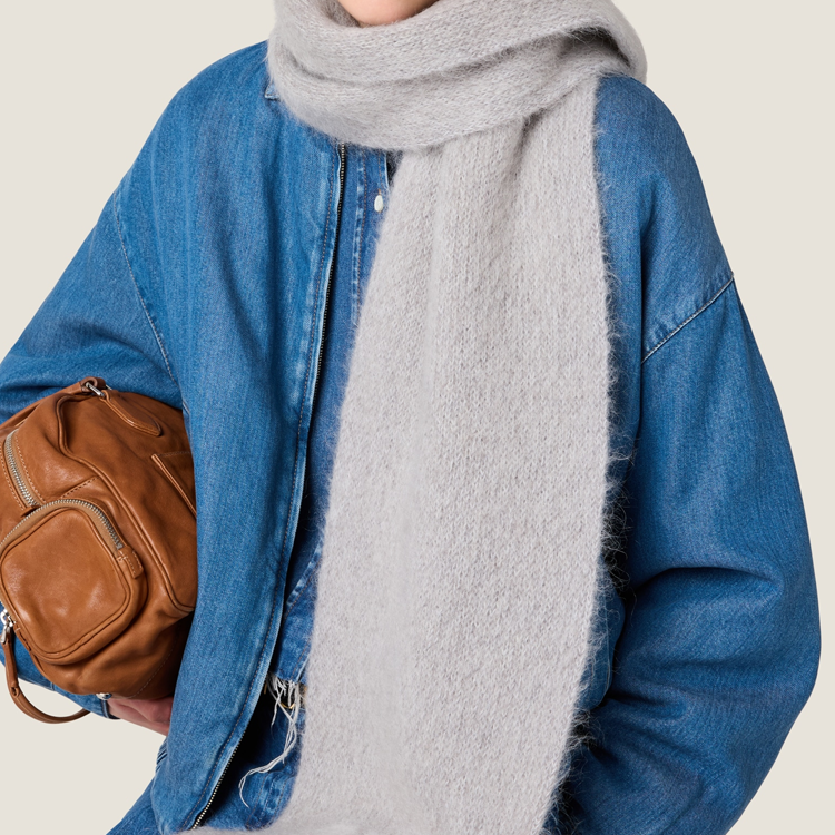 MIU MIU Logo Wool Mohair Knit Scarf Unisex Couples Grey 5FS062_2CQD_F0031 圖 3