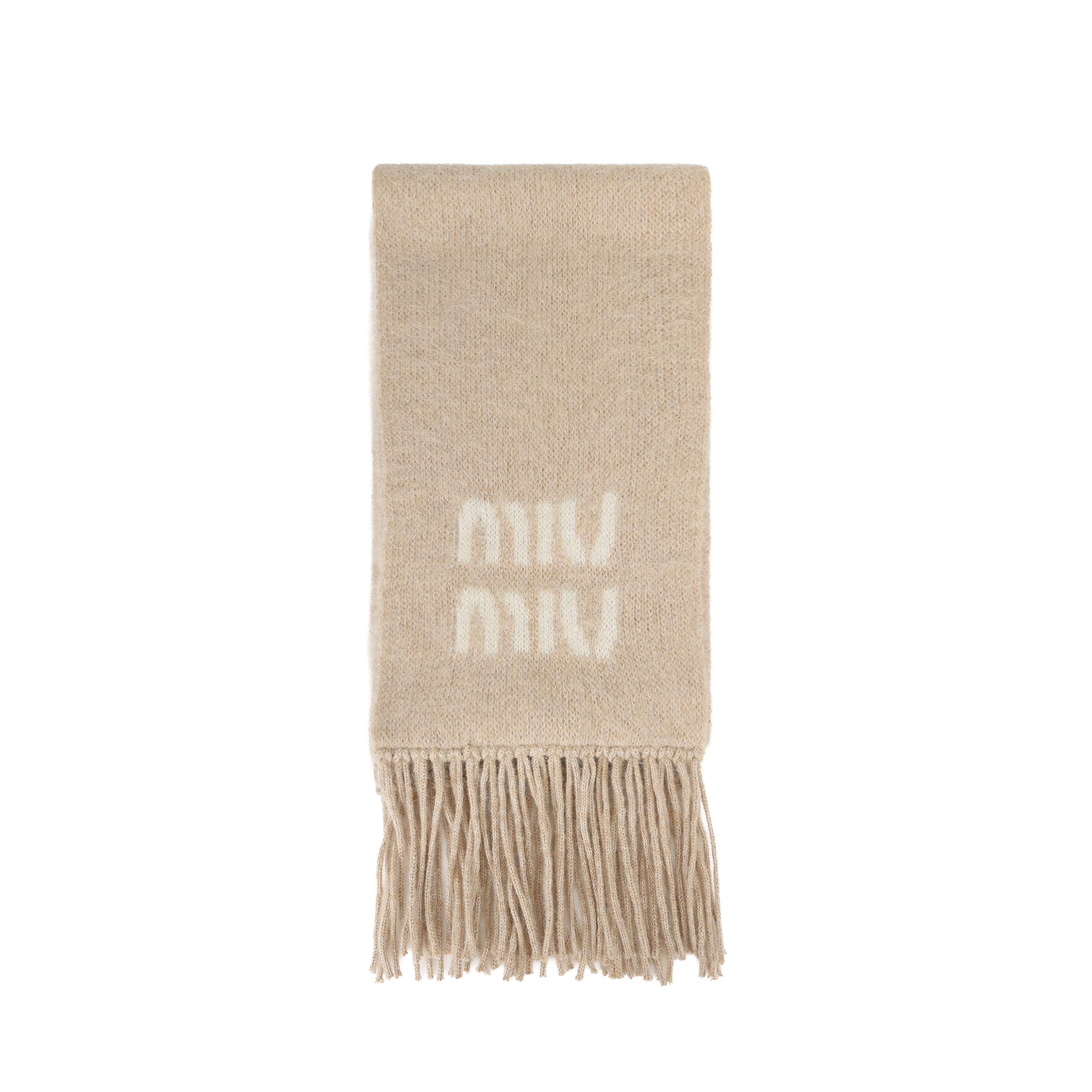 MIU MIU Logo Wool Mohair Knit Scarf Unisex Neutral Color Couple Design. 5FS062_2CQD_F0018