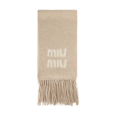 MIU MIU Logo Wool Mohair Knit Scarf Unisex Neutral Color Couple Design. 5FS062_2CQD_F0018