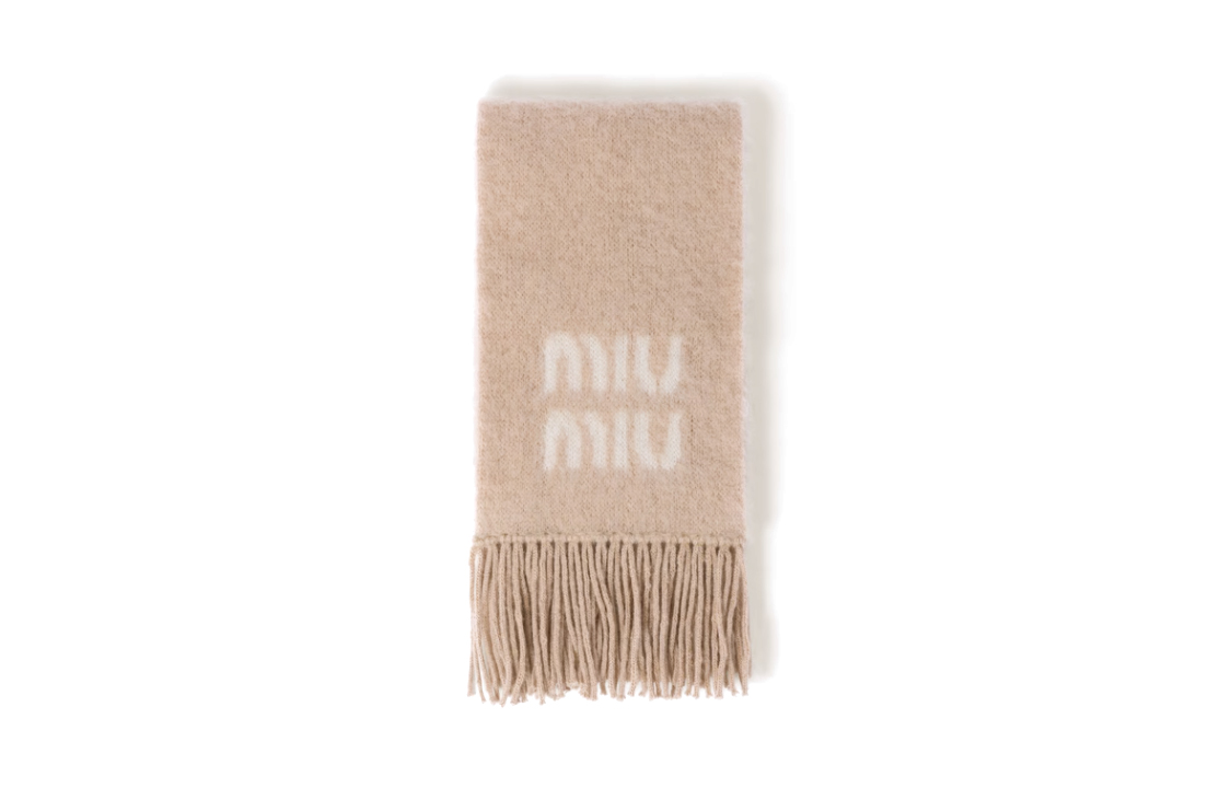 MIU MIU Logo Wool Mohair Knit Scarf Unisex Neutral Color Couple Design. 5FS062_2CQD_F0018 圖 2