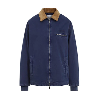Miu Miu Logo Zip-Up Jacket Men’s Blue Long-Sleeve ML1010-16DD-F0589-S-OOO