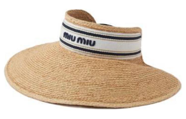 MIU MIU Raffia Straw Sun Hat Beige Unisex Logo Design Couple Style. 5HV0062CQUF0N86