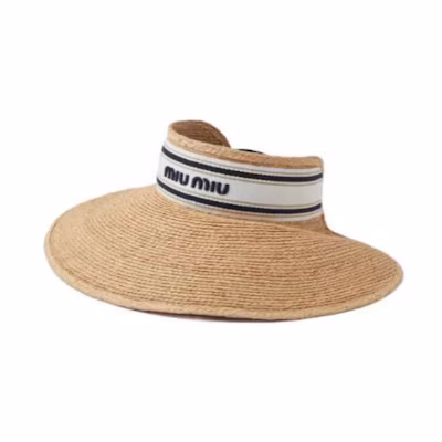 MIU MIU Raffia Straw Sun Hat Beige Unisex Logo Design Couple Style. 5HV0062CQUF0N86