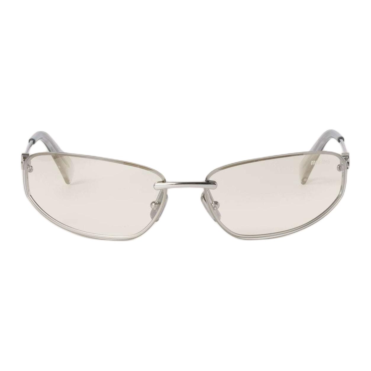 Lookbook MIU MIU矩形金属太阳镜银色男女同款情侣款式 SMUA50_M1BC_F08H1_C_068