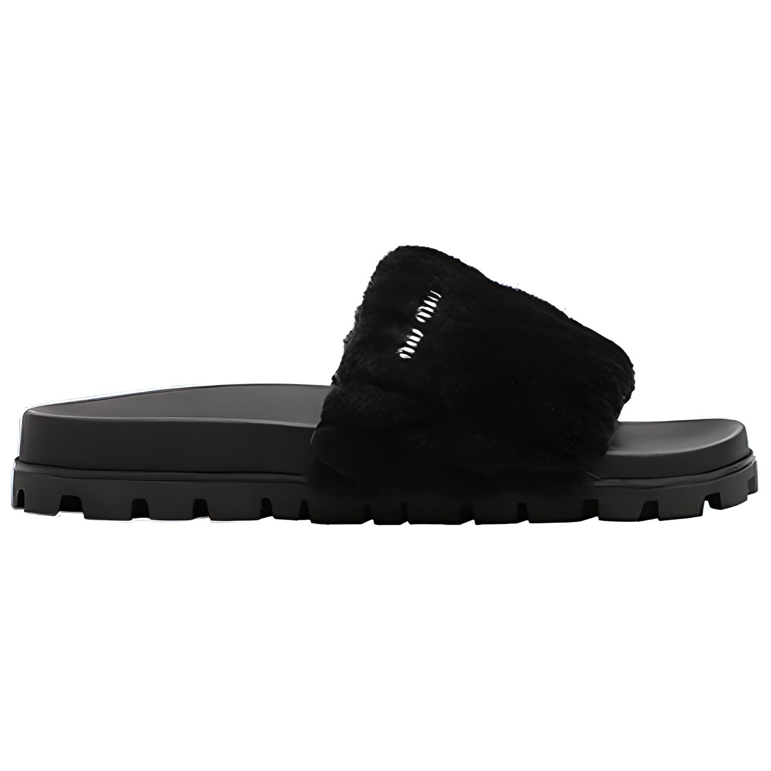 Order MIU MIU Shearling Slippers 'Black' 5XX522_2DNU_F0002_F_D010