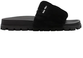 Order MIU MIU 羊皮毛拖鞋 黑色