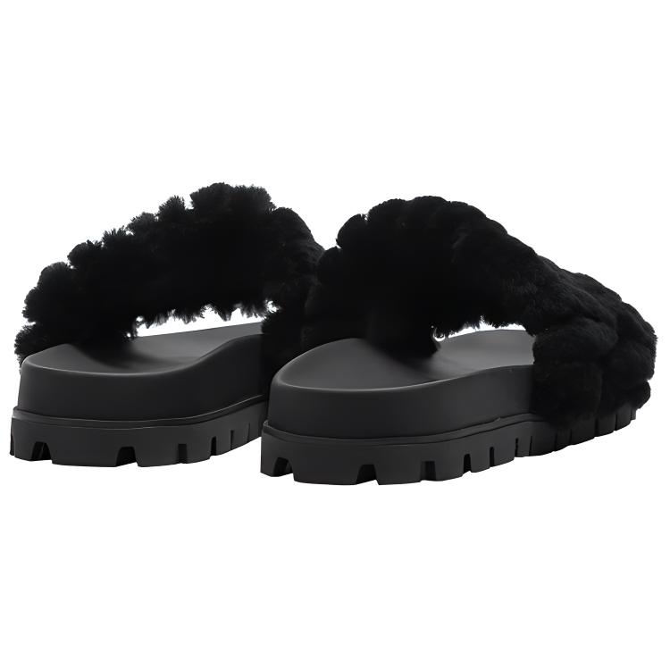 Shop MIU MIU Shearling Slippers 'Black' 5XX522_2DNU_F0002_F_D010