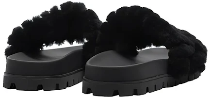 Shop MIU MIU 羊皮毛拖鞋 黑色