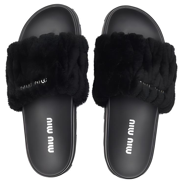 Purchase MIU MIU Shearling Slippers 'Black' 5XX522_2DNU_F0002_F_D010