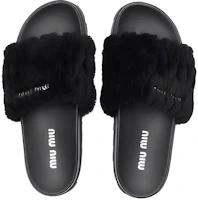 Purchase MIU MIU 羊皮毛拖鞋 黑色