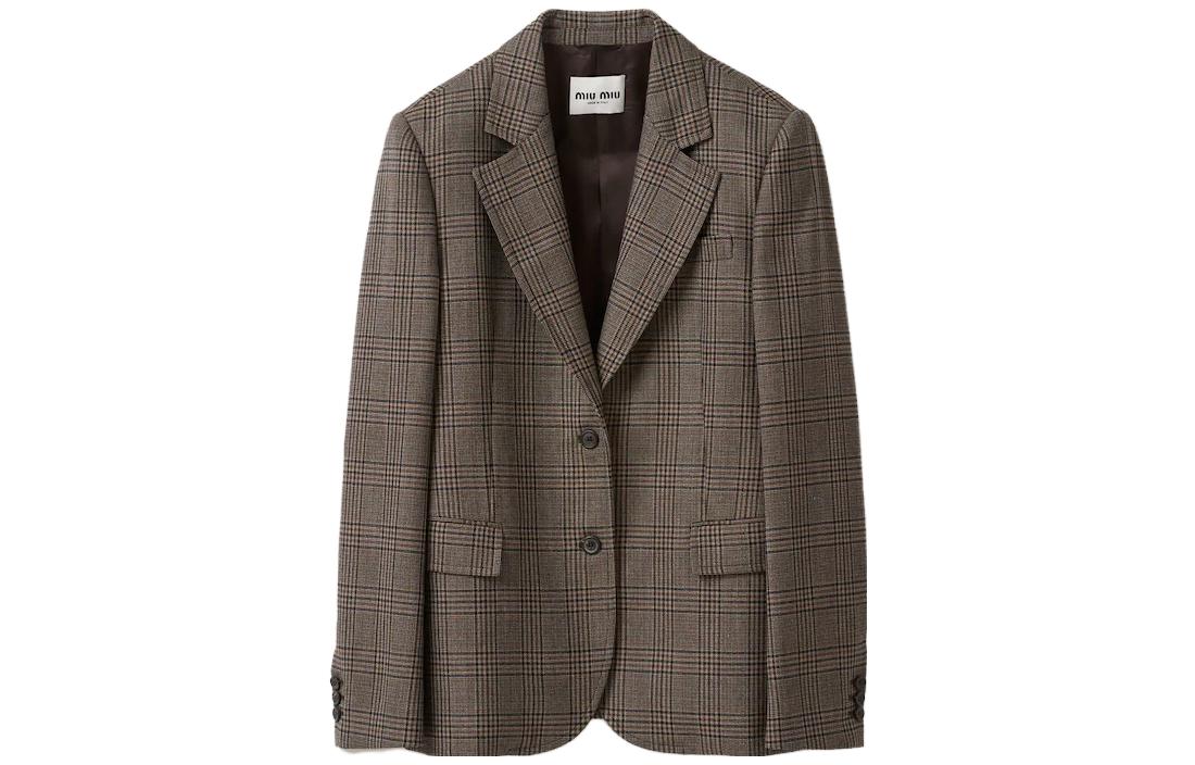 MIU MIU SS23 Brown Plaid Single-Breasted Long Sleeve Blazer Unisex MH1869-13JL-F063M-S-232