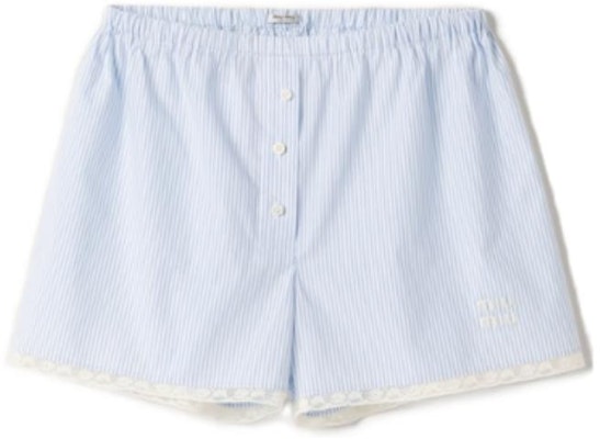 MIU MIU SS23 条纹纽扣休闲短裤 男女通用 蓝色 SP9391-1VHX-F0W3B-S-232 Order MIU MIU SS23 条纹纽扣休闲短裤 男女通用 蓝色 SP9391-1VHX-F0W3B-S-232