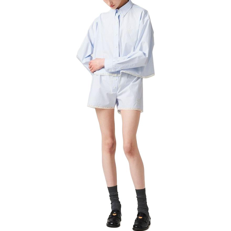 Lookbook MIU MIU SS23 Shorts Azul Casual Unisex Rayas Botón. SP9391-1VHX-F0W3B-S-232