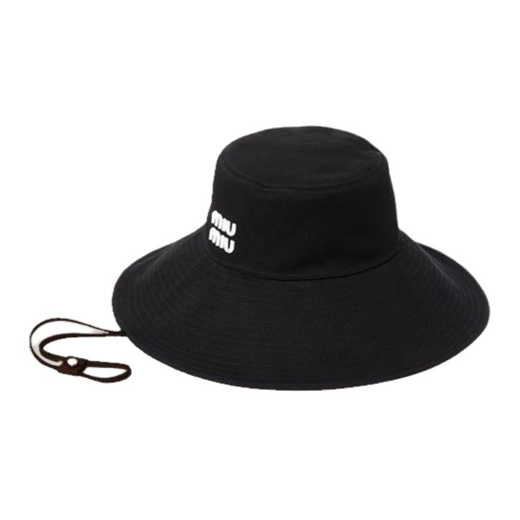 MIU MIU Twill Fabric Bucket Hat Unisex Couples Style Black. 5HC220-2DXI-F0967