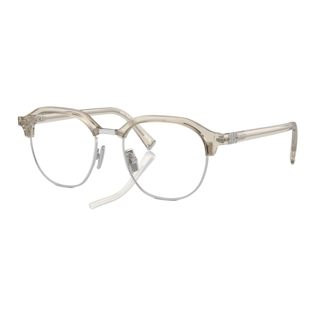 MIU MIU Unisex Irregular Gray Optical Glasses Frame with Metal Letter Logo. MU10XV-12U1O1