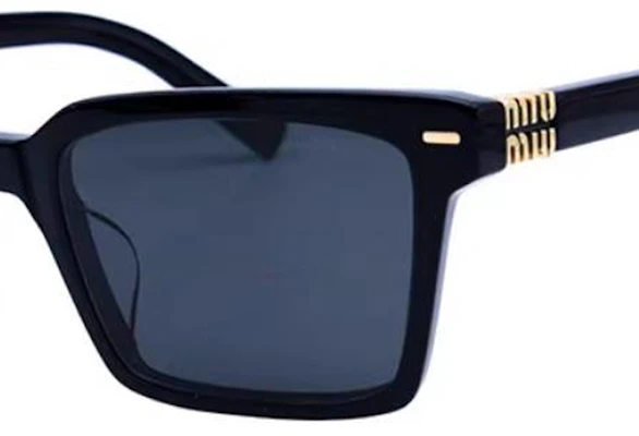 MIU MIU 男女情侣款不规则墨镜金色Logo黑框太阳镜 SMU13Z-F-16K-5S0 Shop MIU MIU 男女情侣款不规则墨镜金色Logo黑框太阳镜 SMU13Z-F-16K-5S0